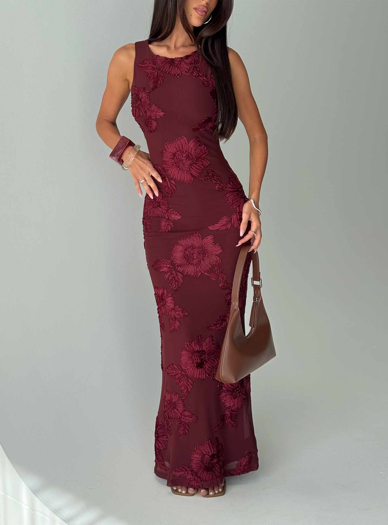 Fionna Floral Maxi Dress Burgundy
