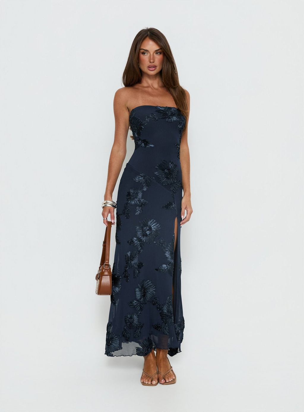 Maribeth Strapless Floral Maxi Dress Navy