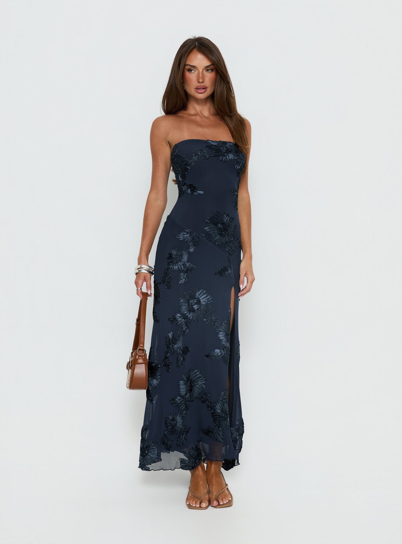 Maribeth Strapless Floral Maxi Dress Navy