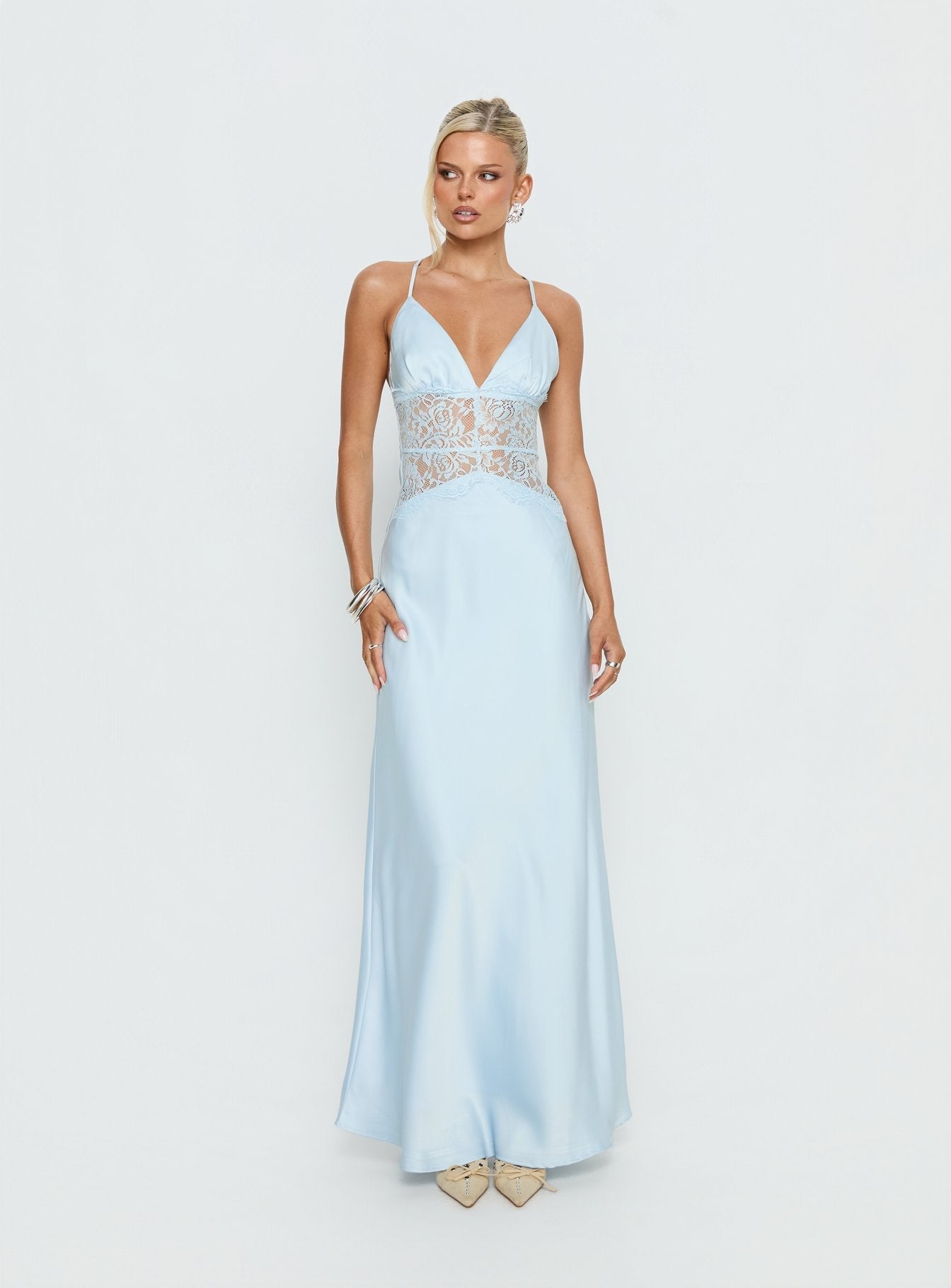 Klairee Halter Lace Maxi Dress Icy Blue