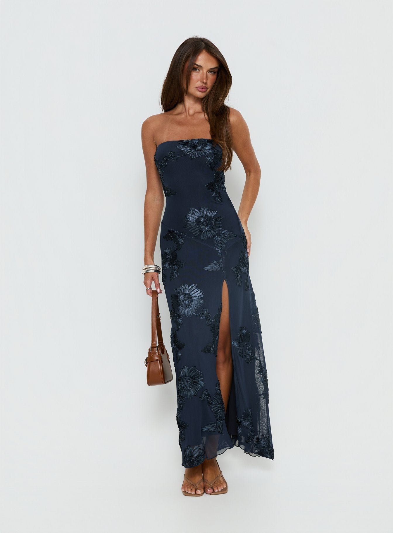Maribeth Strapless Floral Maxi Dress Navy