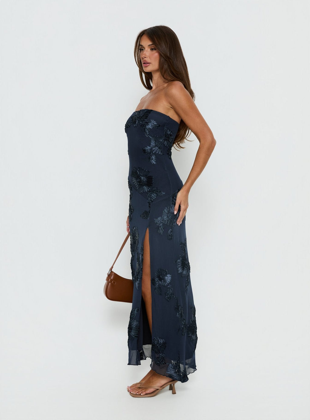 Maribeth Strapless Floral Maxi Dress Navy
